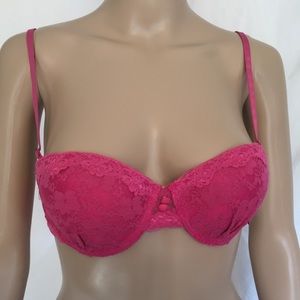 Native Intimates 34B Hot Pink Lace Overlay Bra